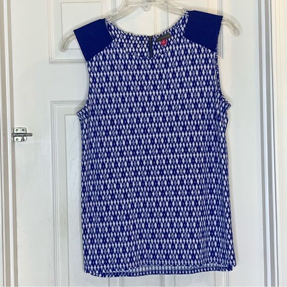Vince Camuto Geometric Shape Sleeveless Top Blue and White Size Medium - Picture 1 of 9